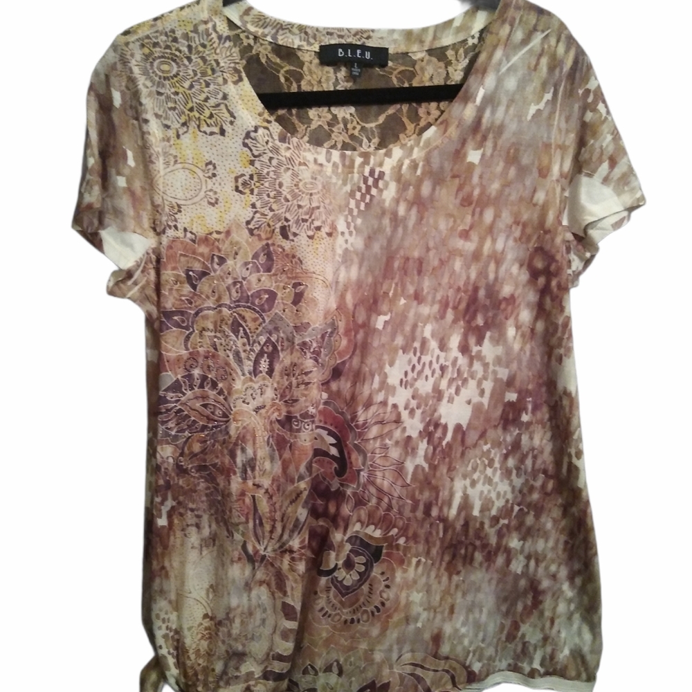 Bleu  floral short sleeve embellished blouse